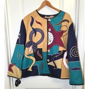 Vtg Maggie Barnes Jacket, Art To Wear Abstract‎ India Embroidered 3XL
